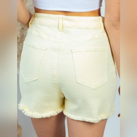 Mid-rise Yellow Distressed Shorts - Picture 3 of 10
